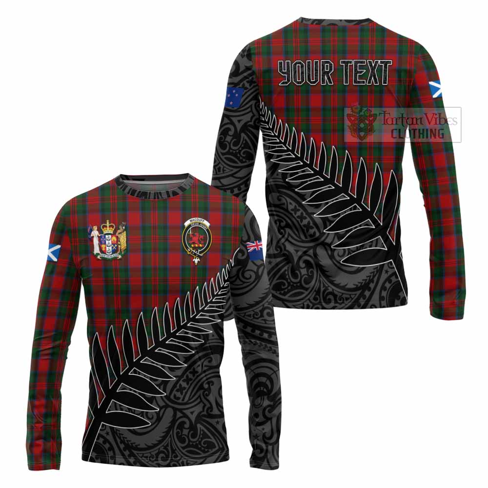 Tartan Vibes Clothing MacDuff (McDuff) Crest Tartan Long Sleeve T-Shirt with New Zealand Silver Fern Half Style