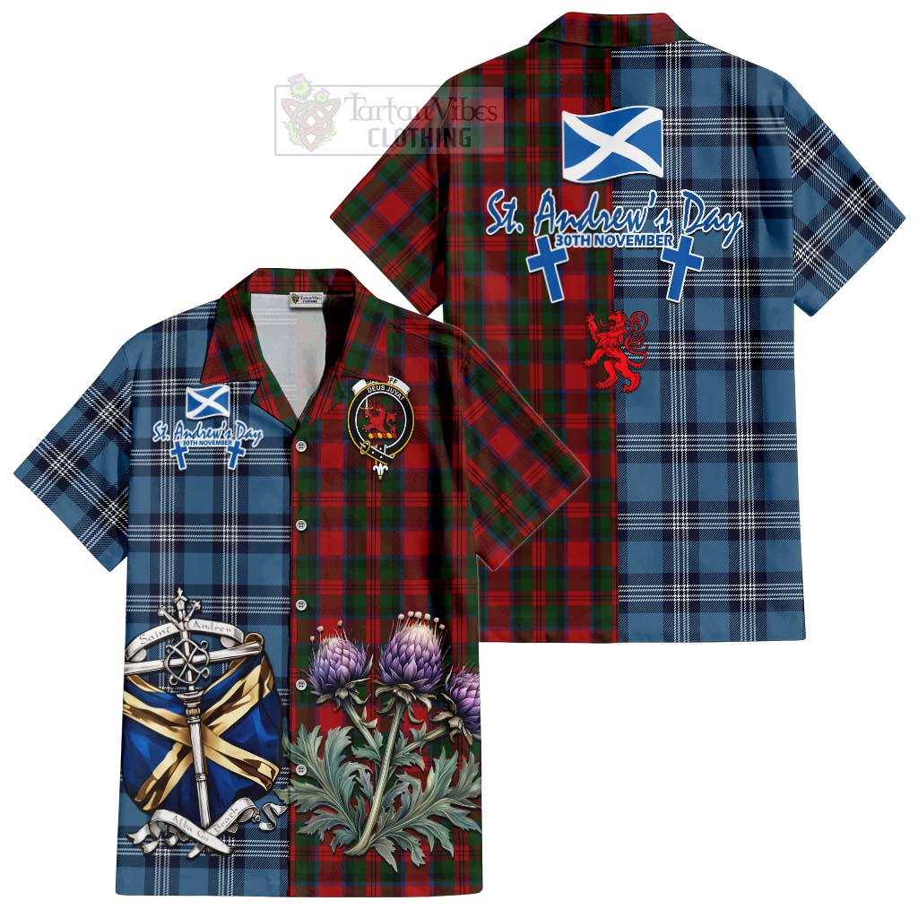 Tartan Vibes Clothing MacDuff (McDuff) Tartan Short Sleeve Button Shirt Happy St. Andrew's Day Half Tartan Style