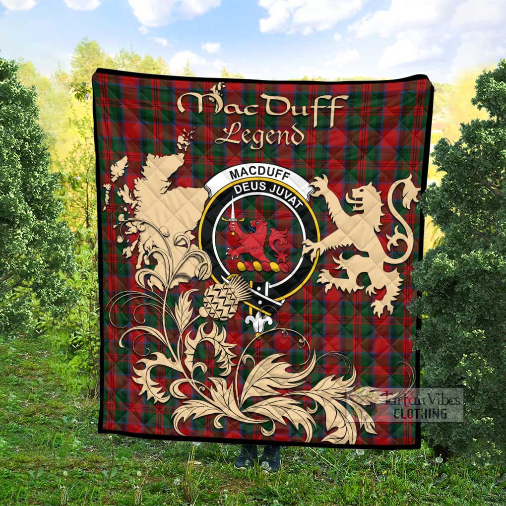 Tartan Vibes Clothing MacDuff (McDuff) Tartan Quilt with Family Crest and Scottish Symbol Style