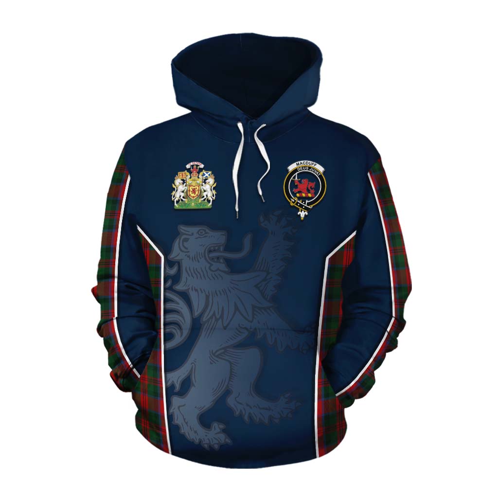 Tartan Vibes Clothing MacDuff (McDuff) Tartan Cotton Hoodie with Family Crest and Lion Rampant Vibes Sport Style