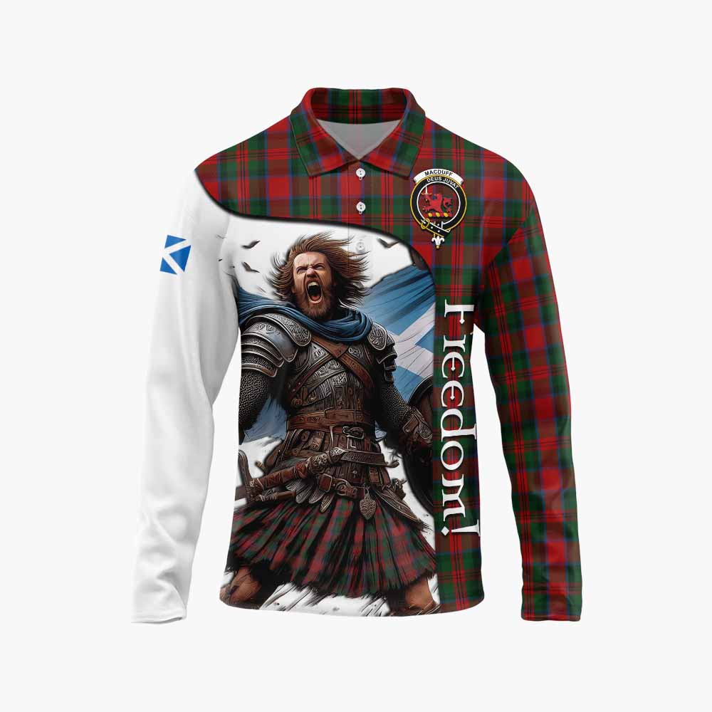 Tartan Vibes Clothing MacDuff (McDuff) Crest Tartan Long Sleeve Polo Shirt Inspired by the Freedom of Scottish Warrior