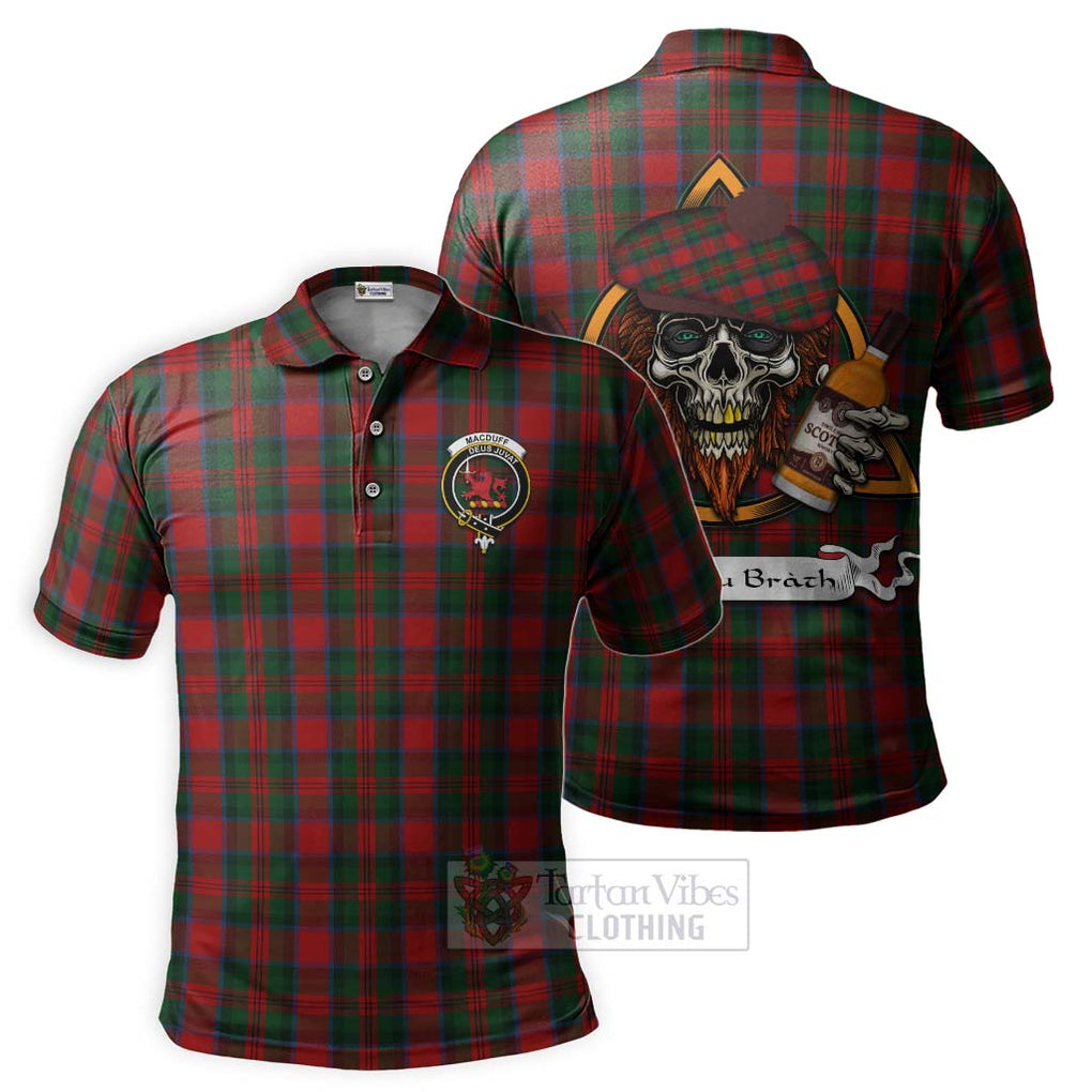 Tartan Vibes Clothing MacDuff (McDuff) Tartan Polo Shirt with Family Crest and Bearded Skull Holding Bottles of Whiskey