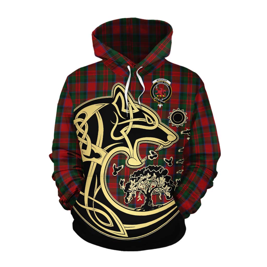 Tartan Vibes Clothing MacDuff (McDuff) Tartan Cotton Hoodie with Family Crest Celtic Wolf Style