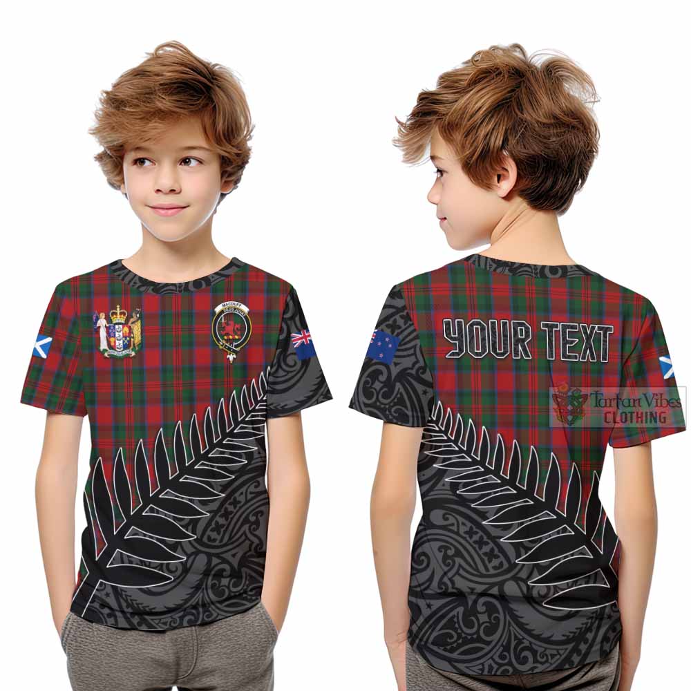 Tartan Vibes Clothing MacDuff (McDuff) Crest Tartan Kid T-Shirt with New Zealand Silver Fern Half Style