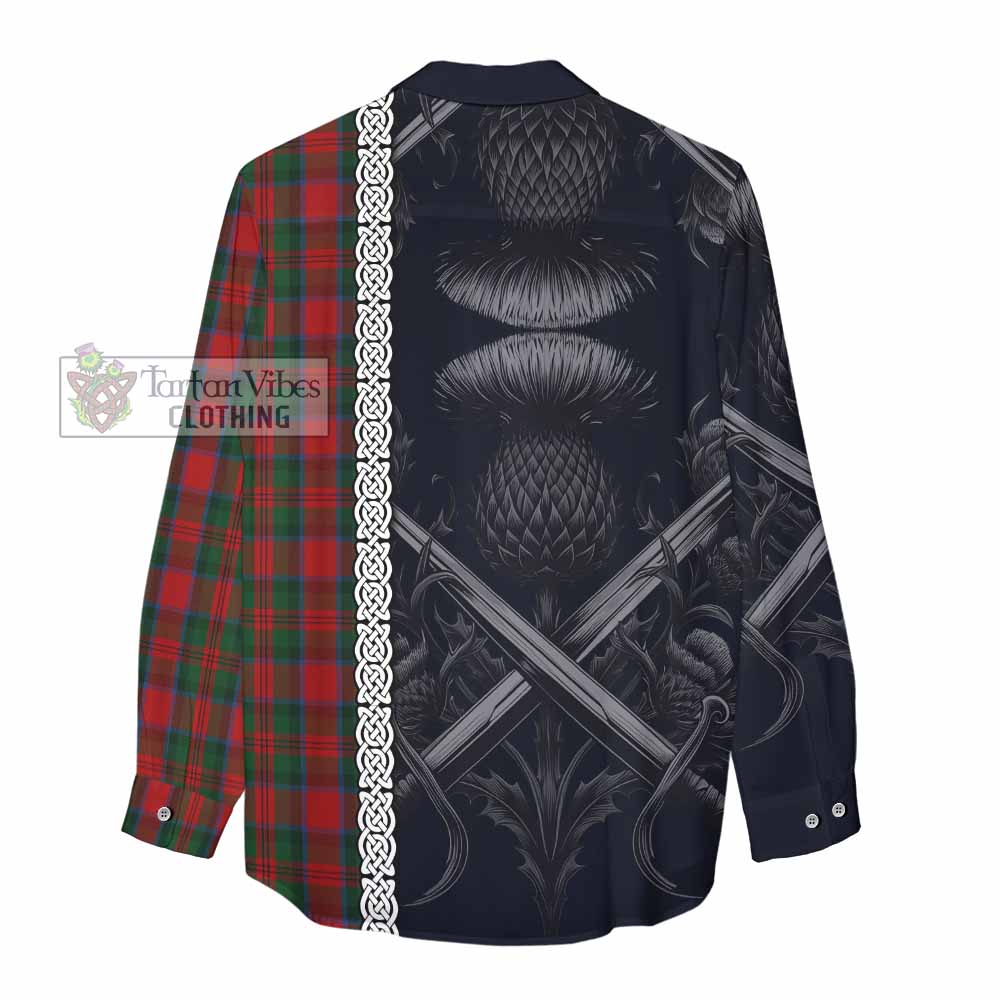 Tartan Vibes Clothing MacDuff (McDuff) Tartan Women's Casual Shirt with Family Crest Cross Sword Thistle Celtic Vibes