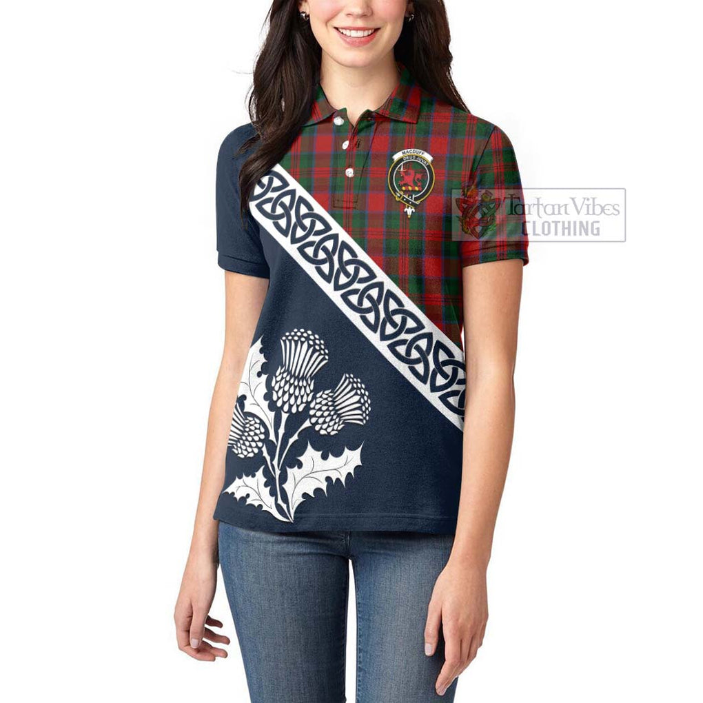 Tartan Vibes Clothing MacDuff (McDuff) Tartan Women's Polo Shirt Featuring Thistle and Scotland Map