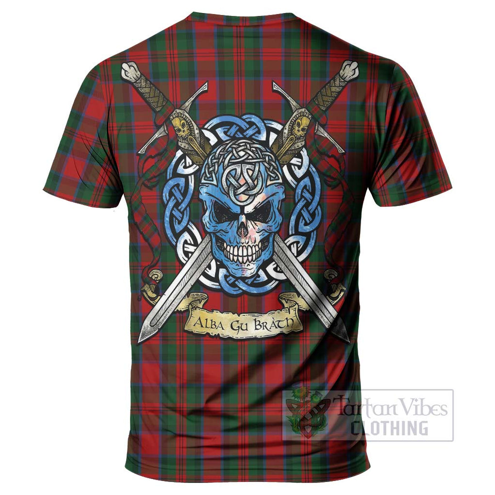 Tartan Vibes Clothing MacDuff (McDuff) Tartan T-Shirt with Family Crest Celtic Skull Style