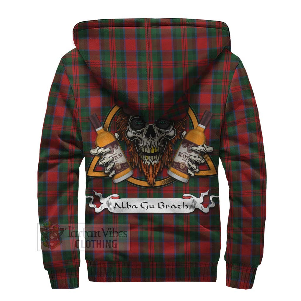 Tartan Vibes Clothing MacDuff (McDuff) Tartan Sherpa Hoodie with Family Crest and Bearded Skull Holding Bottles of Whiskey