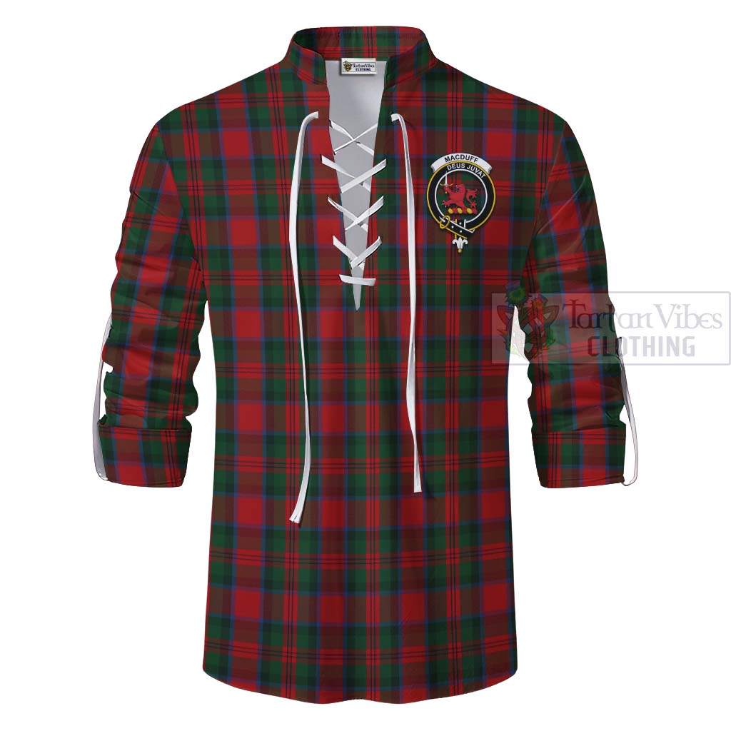 Tartan Vibes Clothing MacDuff (McDuff) Tartan Ghillie Kilt Shirt with Family Crest and Bearded Skull Holding Bottles of Whiskey