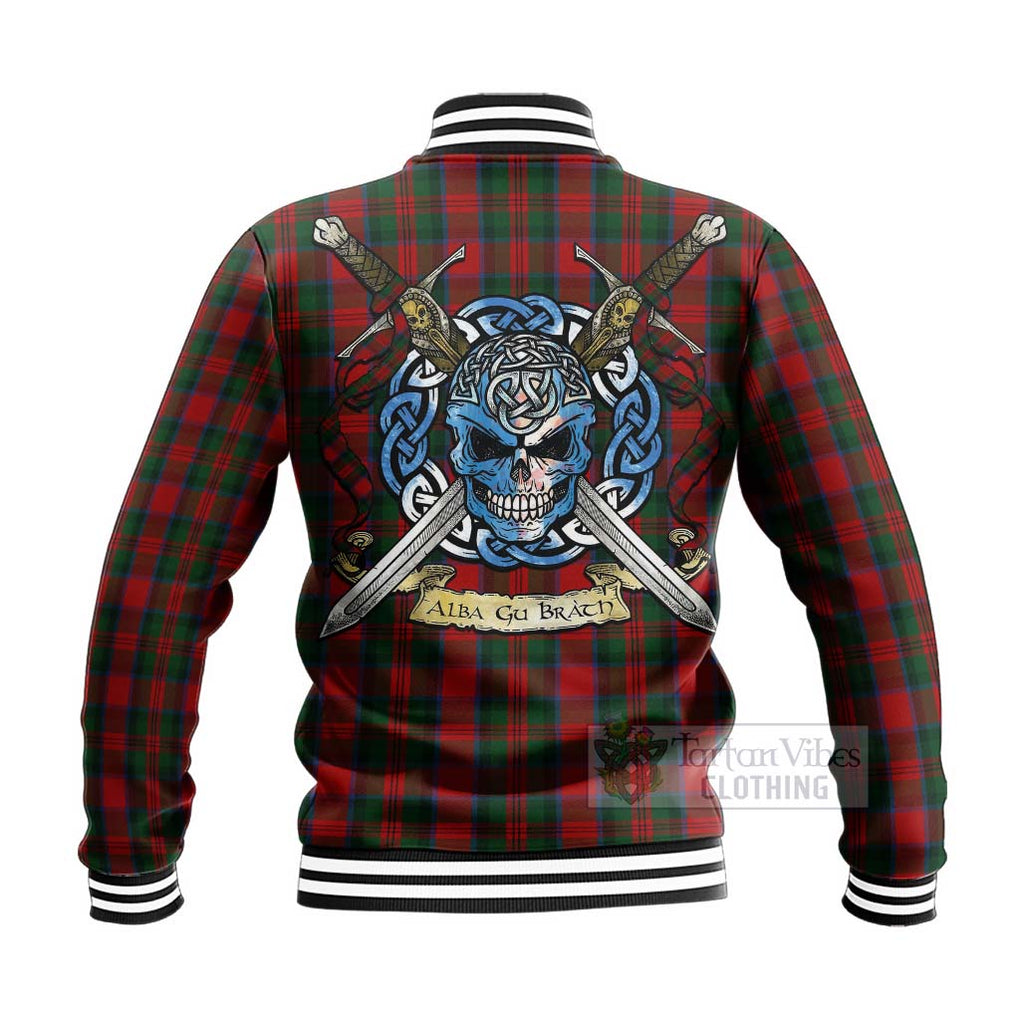 Tartan Vibes Clothing MacDuff (McDuff) Tartan Baseball Jacket with Family Crest Celtic Skull Style