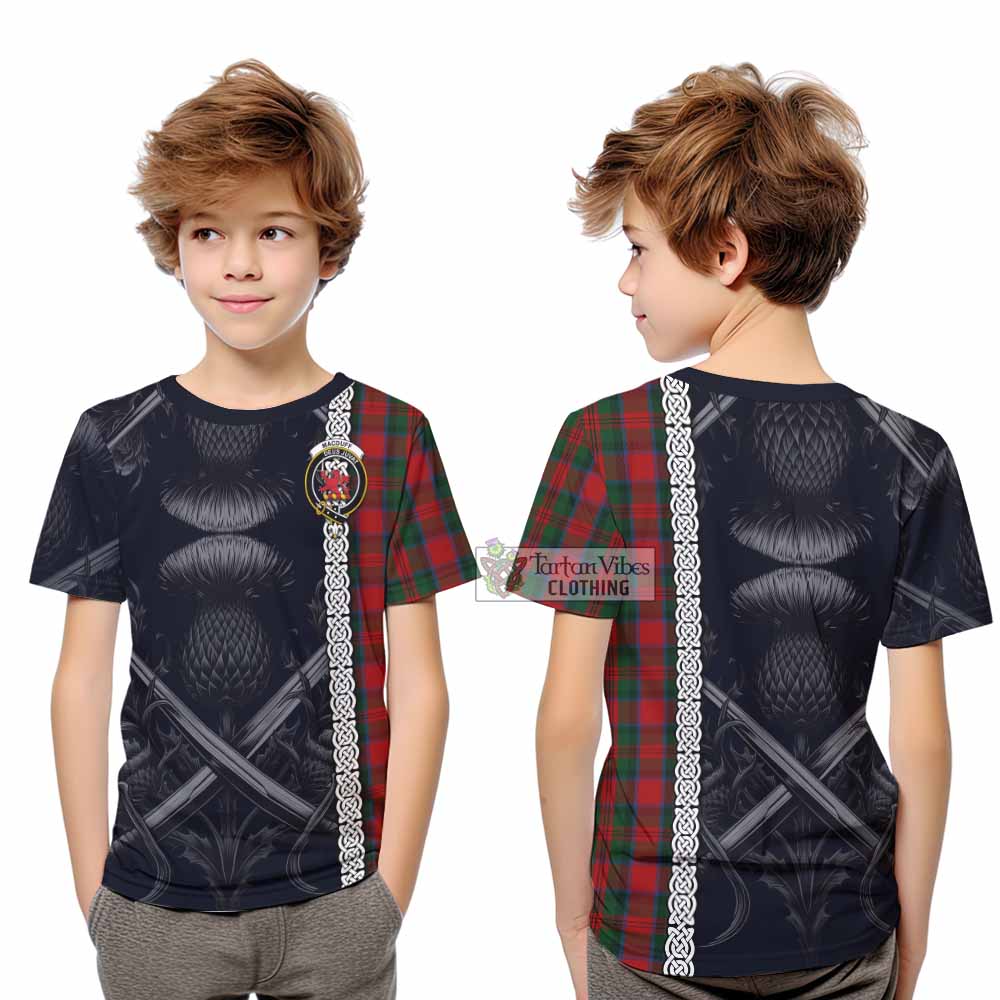 Tartan Vibes Clothing MacDuff (McDuff) Tartan Kid T-Shirt with Family Crest Cross Sword Thistle Celtic Vibes