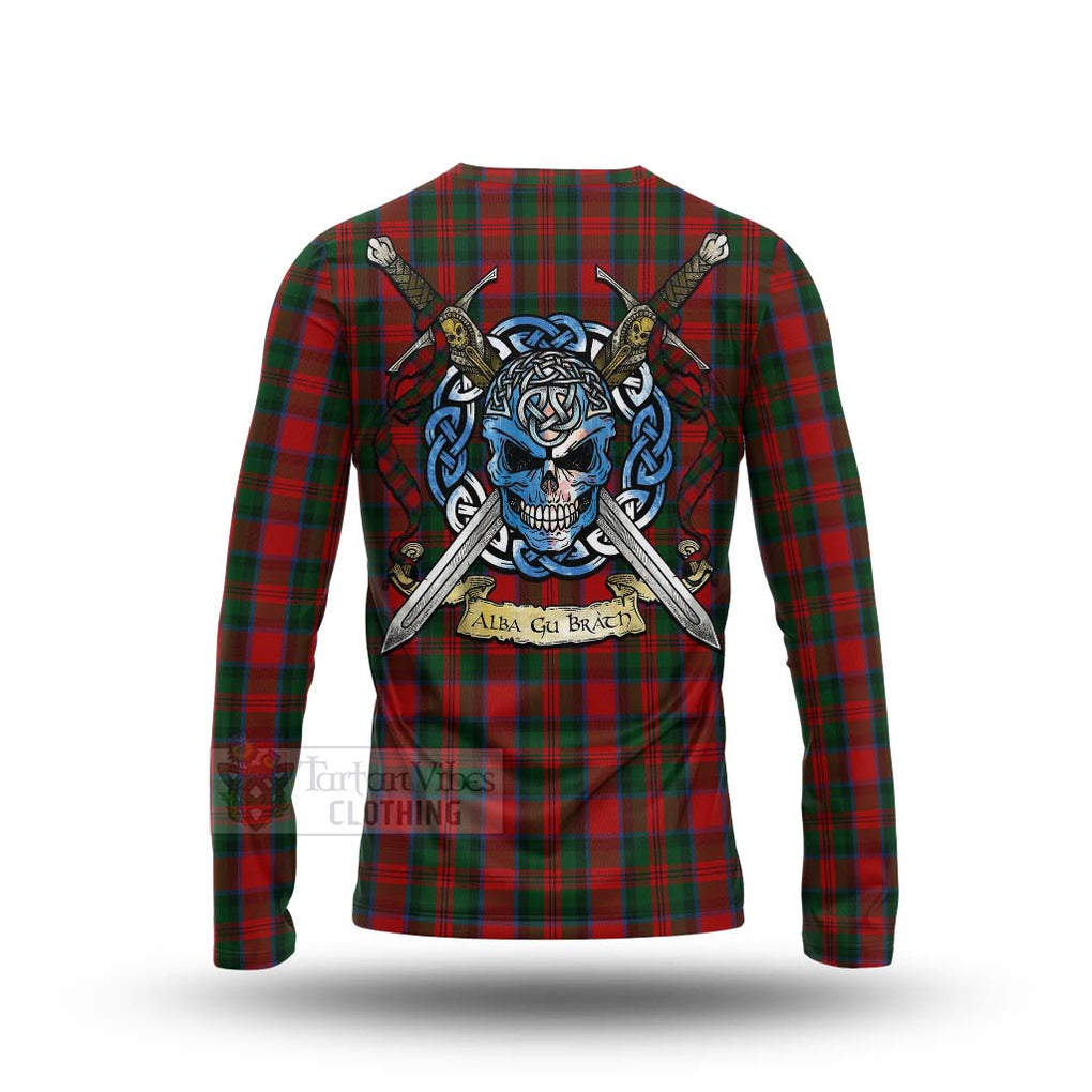 Tartan Vibes Clothing MacDuff (McDuff) Tartan Long Sleeve T-Shirt with Family Crest Celtic Skull Style