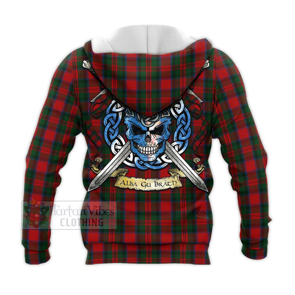 Tartan Vibes Clothing MacDuff (McDuff) Tartan Knitted Hoodie with Family Crest Celtic Skull Style