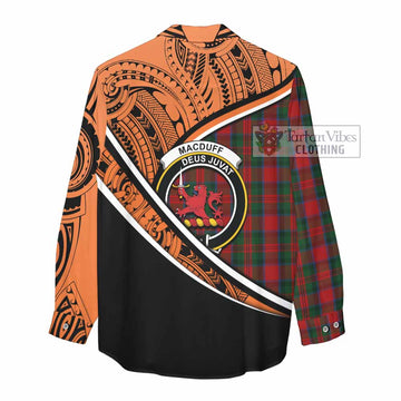 MacDuff (McDuff) Crest Tartan Women's Casual Shirt with Polynesian Vibes Style - Orange Version