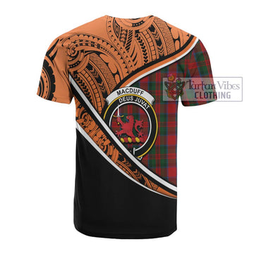 MacDuff (McDuff) Crest Tartan Cotton T-shirt with Polynesian Vibes Style - Orange Version