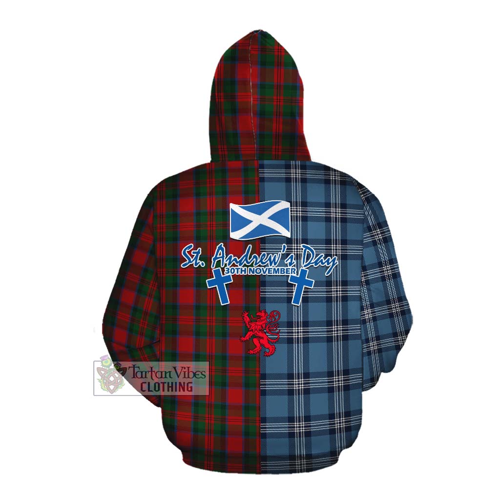 Tartan Vibes Clothing MacDuff (McDuff) Tartan Cotton Hoodie Happy St. Andrew's Day Half Tartan Style