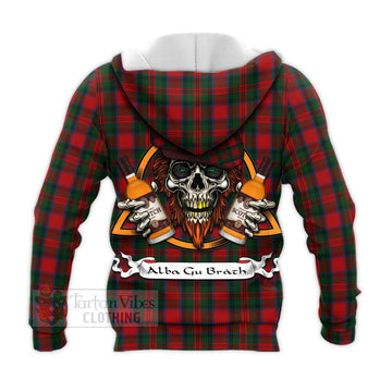 MacDuff (McDuff) Tartan Knitted Hoodie with Family Crest and Bearded Skull Holding Bottles of Whiskey