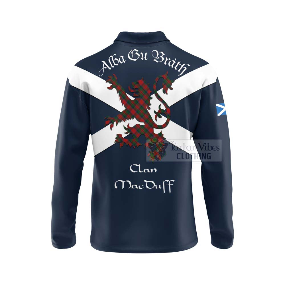 Tartan Vibes Clothing MacDuff (McDuff) Tartan Lion Rampant Long Sleeve Polo Shirt – Proudly Display Your Heritage with Alba Gu Brath and Clan Name