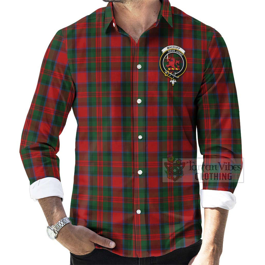 Tartan Vibes Clothing MacDuff (McDuff) Tartan Long Sleeve Button Shirt with Family Crest and Bearded Skull Holding Bottles of Whiskey