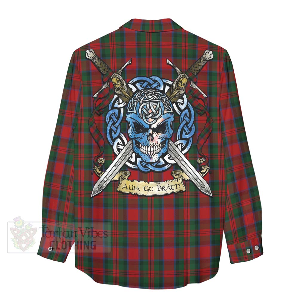 Tartan Vibes Clothing MacDuff (McDuff) Tartan Women's Casual Shirt with Family Crest Celtic Skull Style