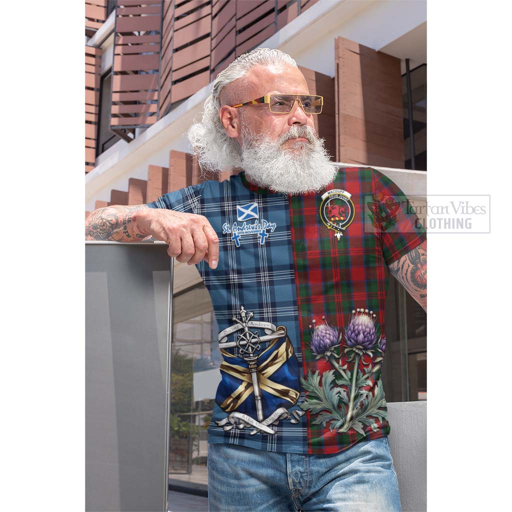 Tartan Vibes Clothing MacDuff (McDuff) Tartan Cotton T-shirt Happy St. Andrew's Day Half Tartan Style