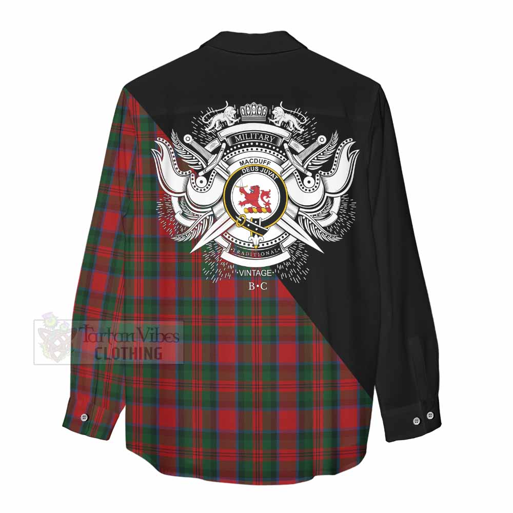 Tartan Vibes Clothing MacDuff (McDuff) Tartan Women's Casual Shirt with Family Crest and Military Logo Style