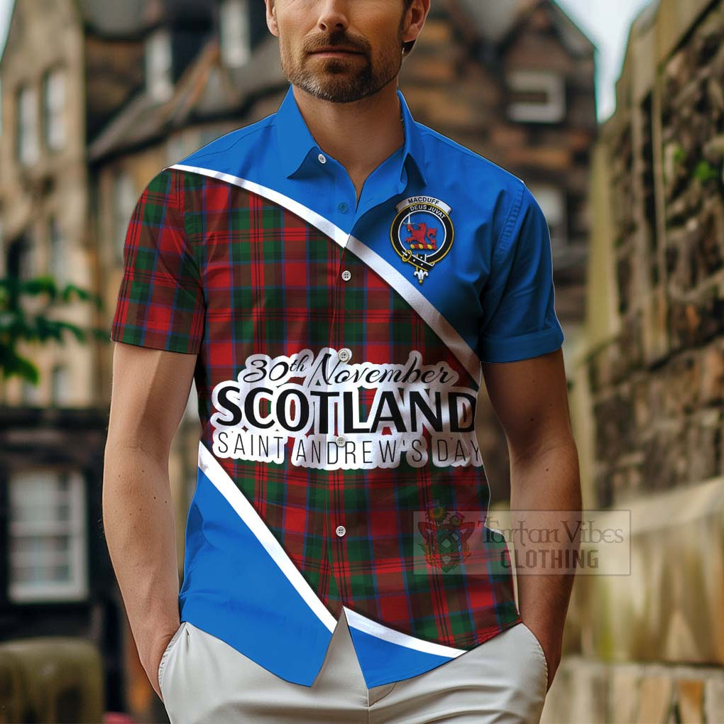 Tartan Vibes Clothing MacDuff (McDuff) Family Crest Tartan Short Sleeve Button Shirt Celebrate Saint Andrew's Day in Style