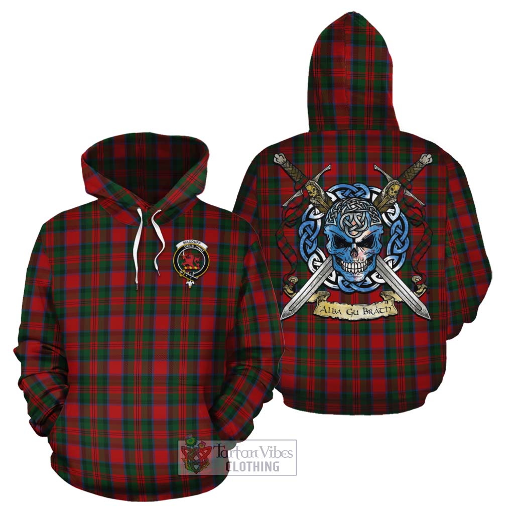 Tartan Vibes Clothing MacDuff (McDuff) Tartan Cotton Hoodie with Family Crest Celtic Skull Style