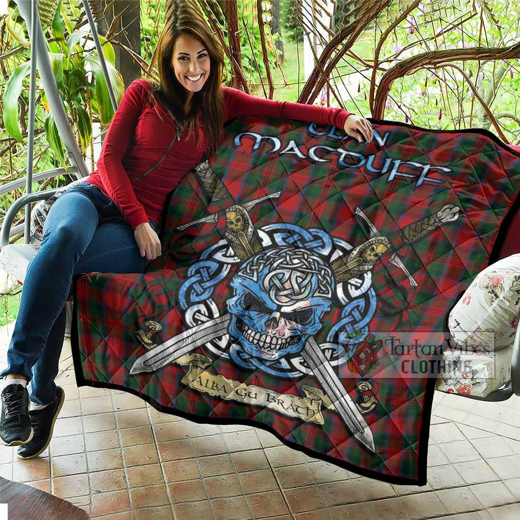 Tartan Vibes Clothing MacDuff (McDuff) Tartan Quilt with Celtic Skull Alba Gu Brath Style