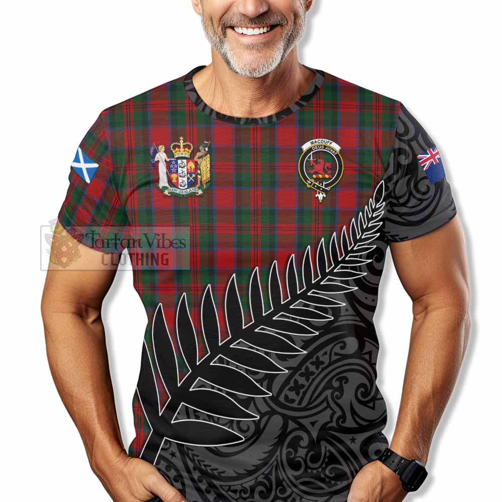 Tartan Vibes Clothing MacDuff (McDuff) Crest Tartan T-Shirt with New Zealand Silver Fern Half Style