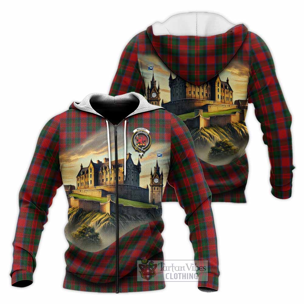 MacDuff (McDuff) Tartan Family Crest Knitted Hoodie with Scottish Ancient Castle Style Unisex Knitted Zip Hoodie - Tartan Vibes Clothing