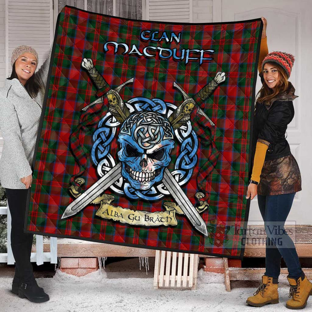 Tartan Vibes Clothing MacDuff (McDuff) Tartan Quilt with Celtic Skull Alba Gu Brath Style