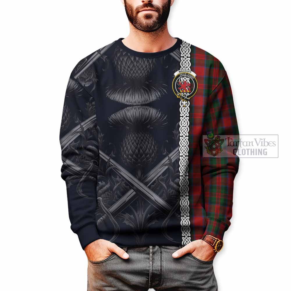 Tartan Vibes Clothing MacDuff (McDuff) Tartan Sweatshirt with Family Crest Cross Sword Thistle Celtic Vibes