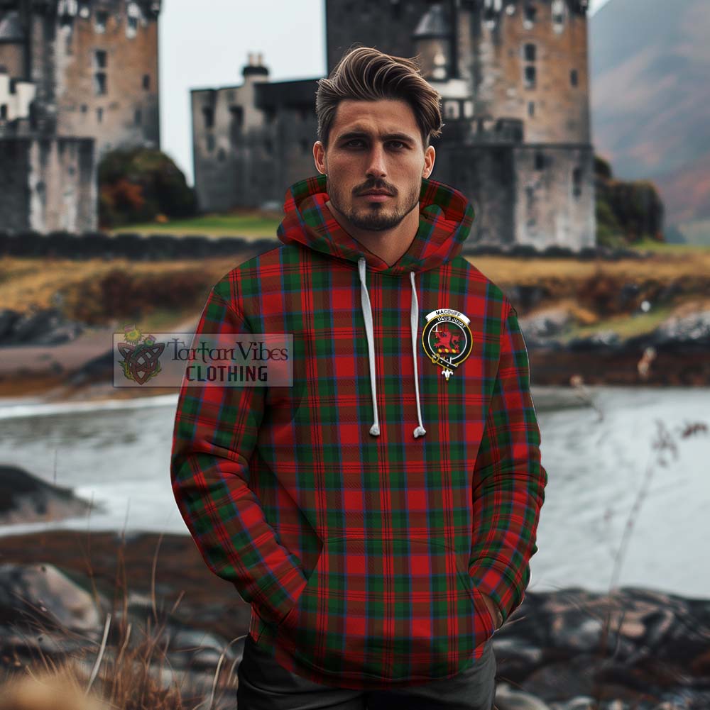 Tartan Vibes Clothing MacDuff (McDuff) Tartan Cotton Hoodie with Family Crest Celtic Skull Style