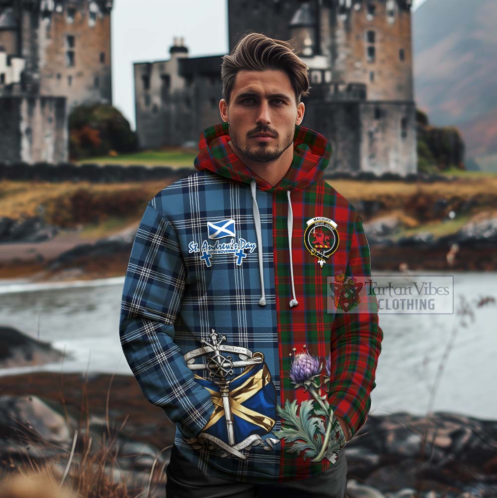 Tartan Vibes Clothing MacDuff (McDuff) Tartan Cotton Hoodie Happy St. Andrew's Day Half Tartan Style