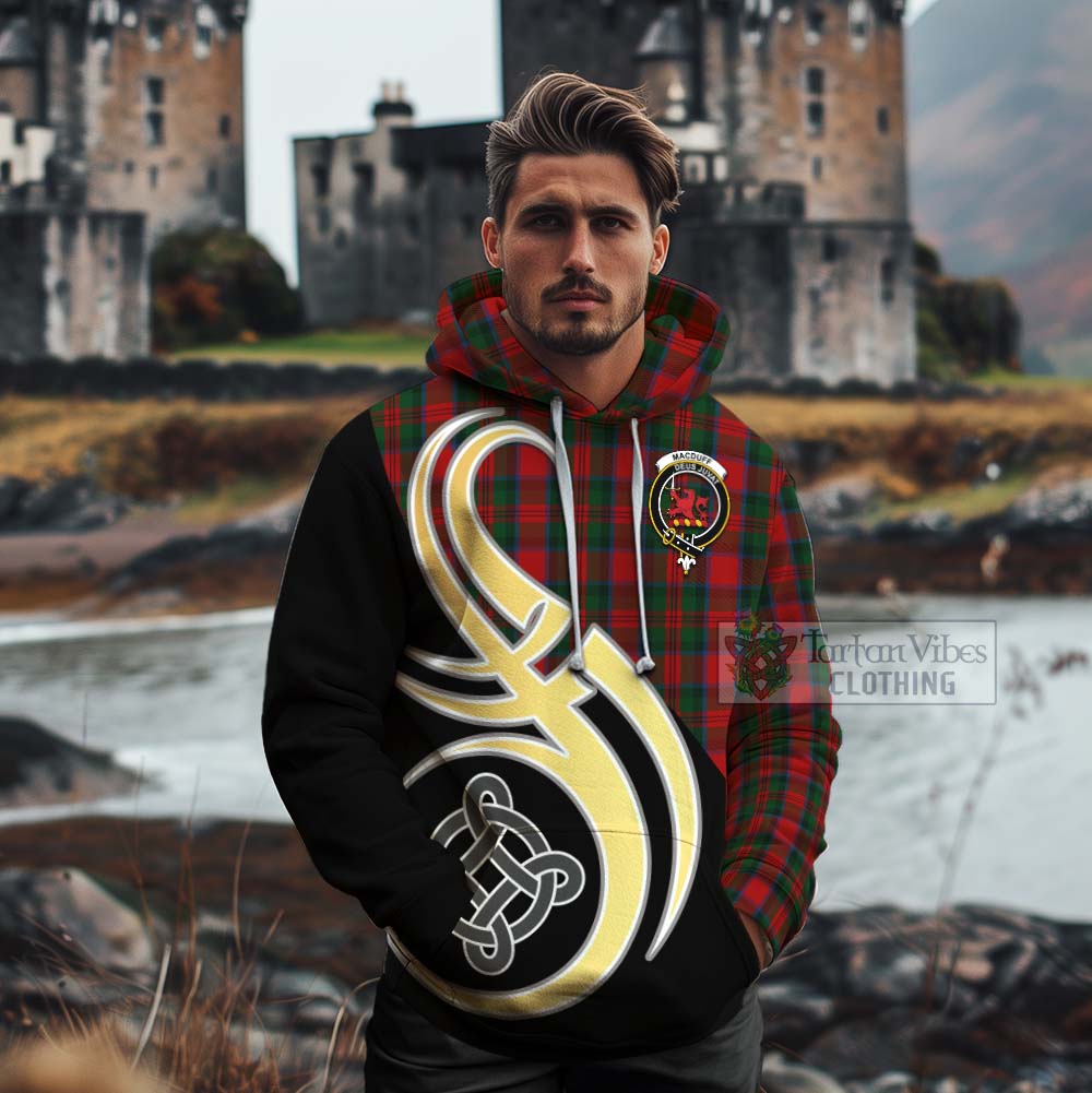 Tartan Vibes Clothing MacDuff (McDuff) Tartan Cotton Hoodie with Family Crest and Celtic Symbol Style