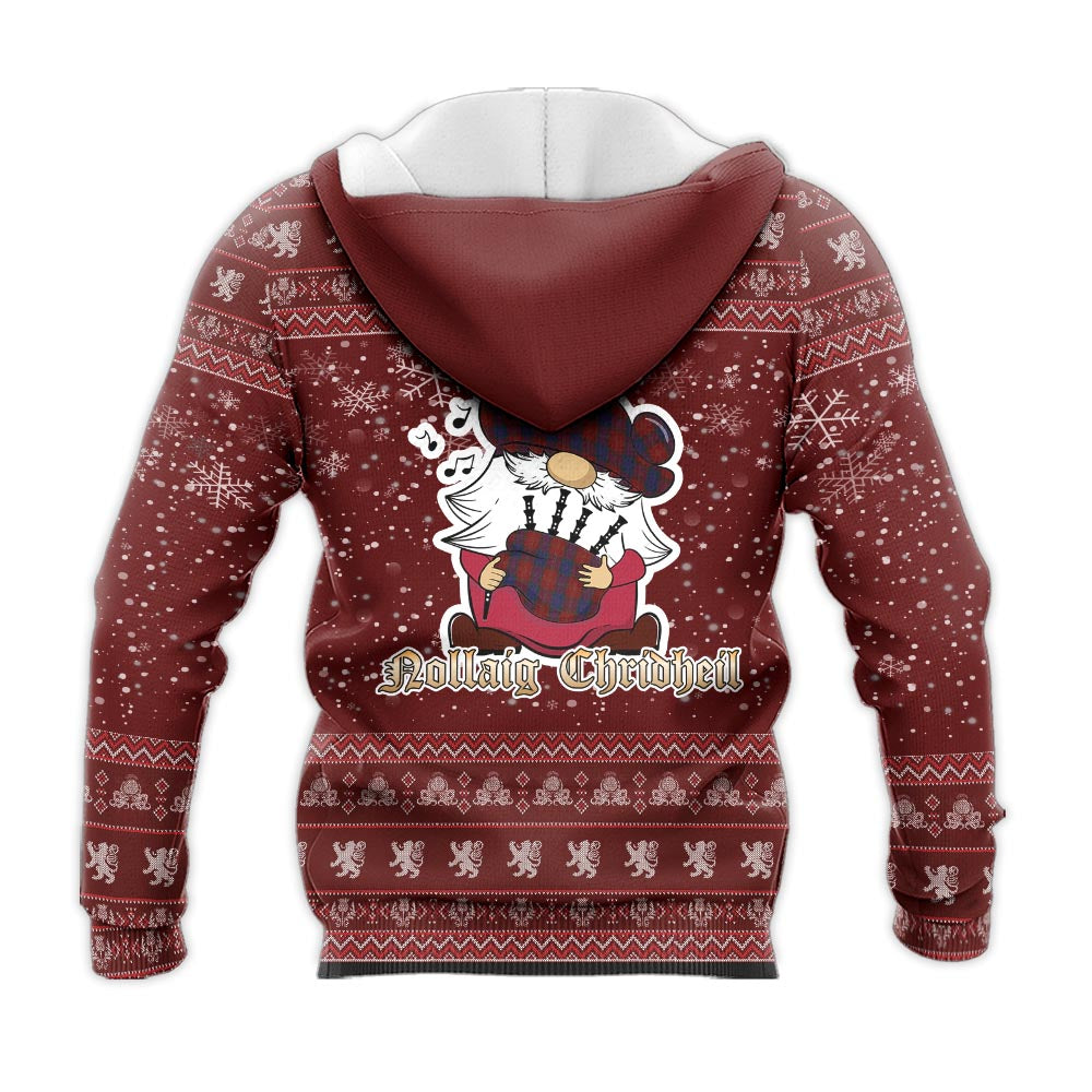 MacEdward Clan Christmas Knitted Hoodie with Funny Gnome Playing Bagpipes - Tartanvibesclothing