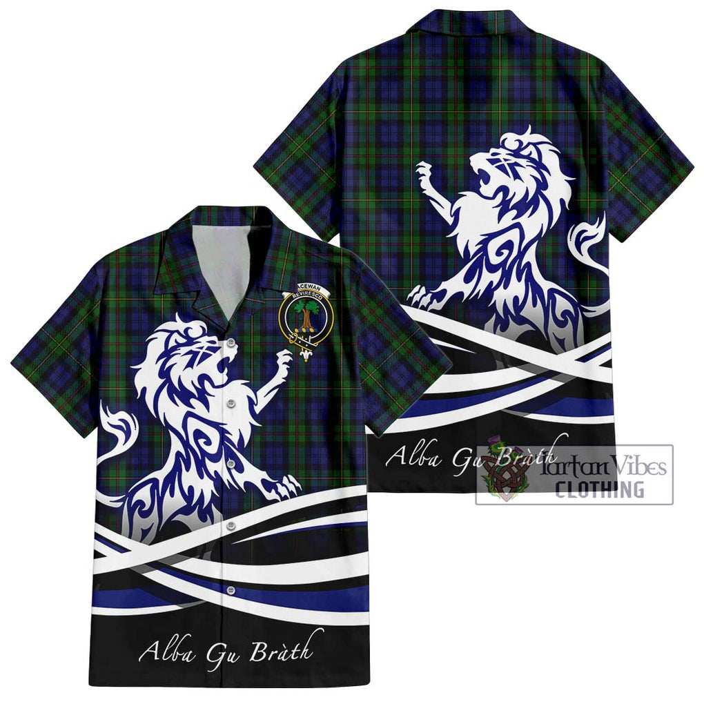 MacEwan (MacEwen) Tartan Short Sleeve Button Shirt with Alba Gu Brath Regal Lion Emblem Kid - Tartanvibesclothing Shop