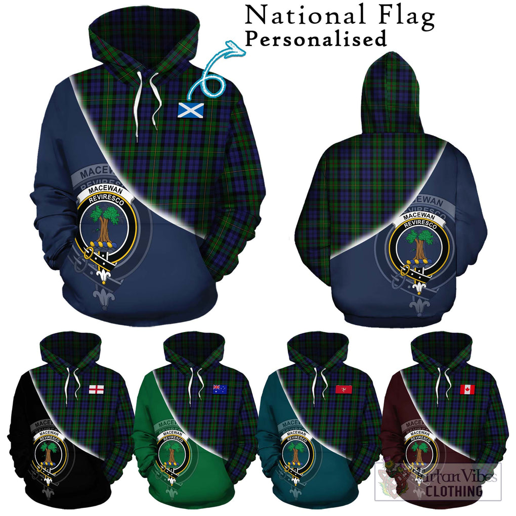 MacEwan (MacEwen) Tartan Hoodie with Personalised National Flag and Family Crest Half Style Zip Hoodie - Tartanvibesclothing Shop