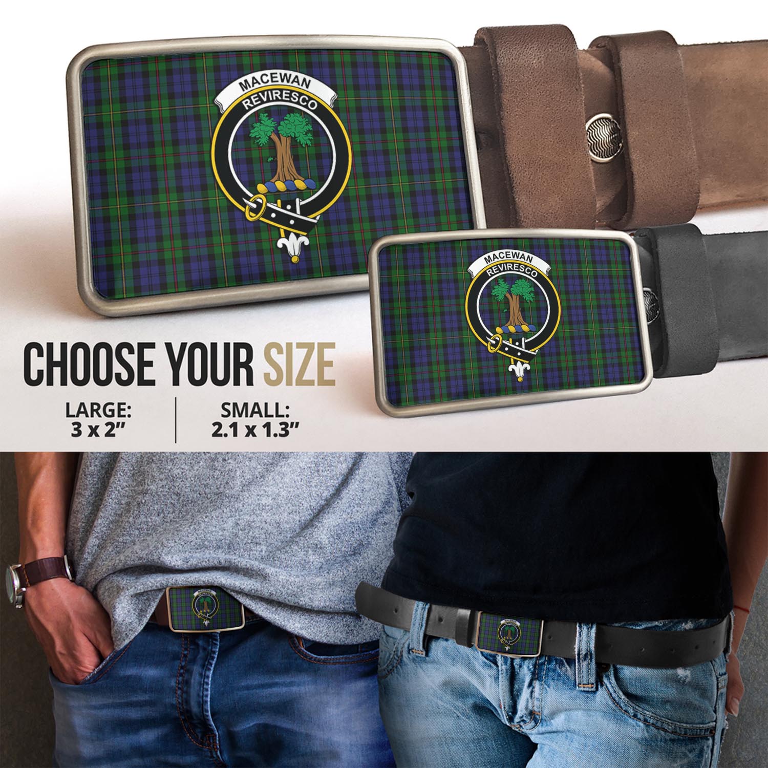 MacEwan (MacEwen) Tartan Belt Buckles with Family Crest - Tartan Vibes Clothing