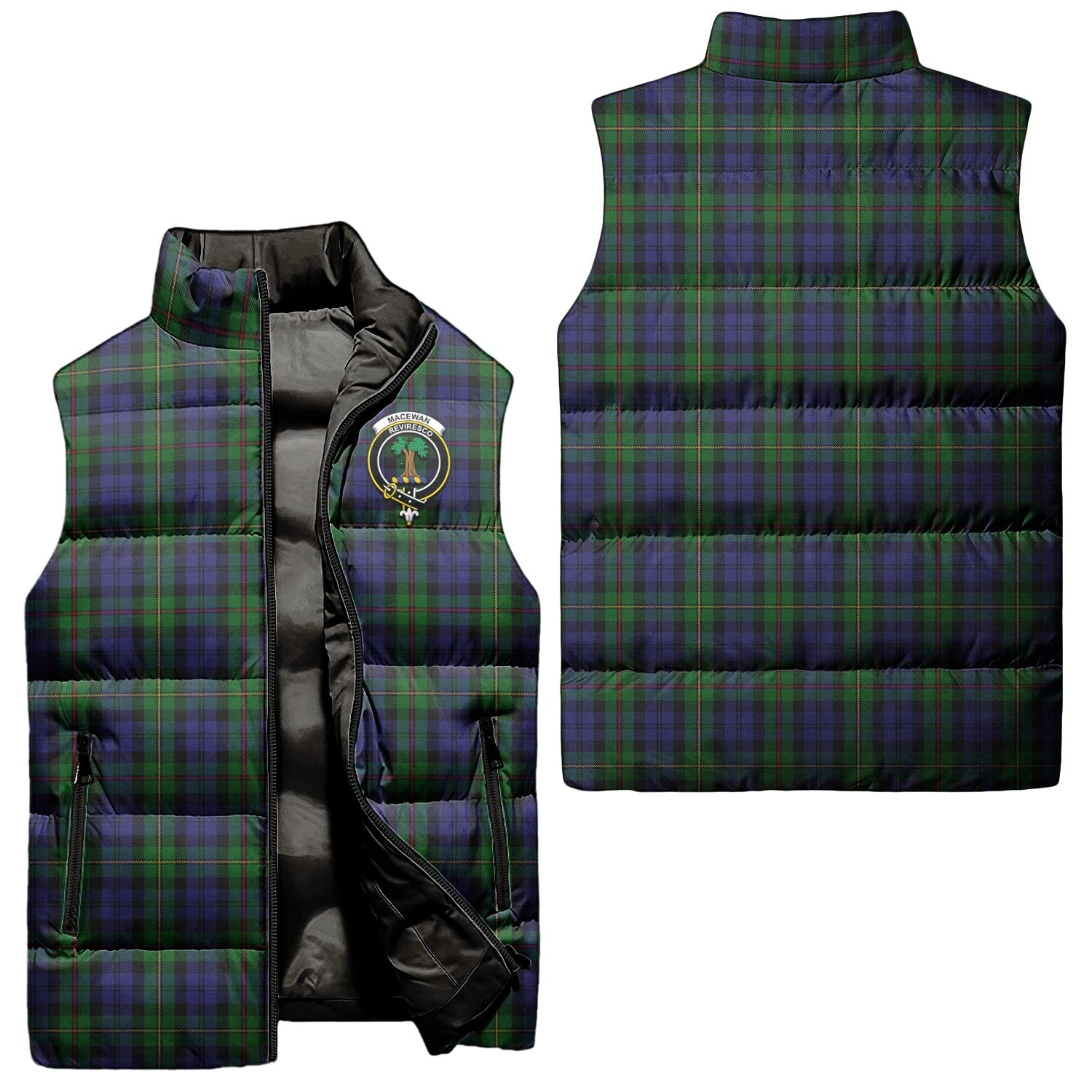 MacEwan Tartan Sleeveless Puffer Jacket with Family Crest Unisex - Tartanvibesclothing