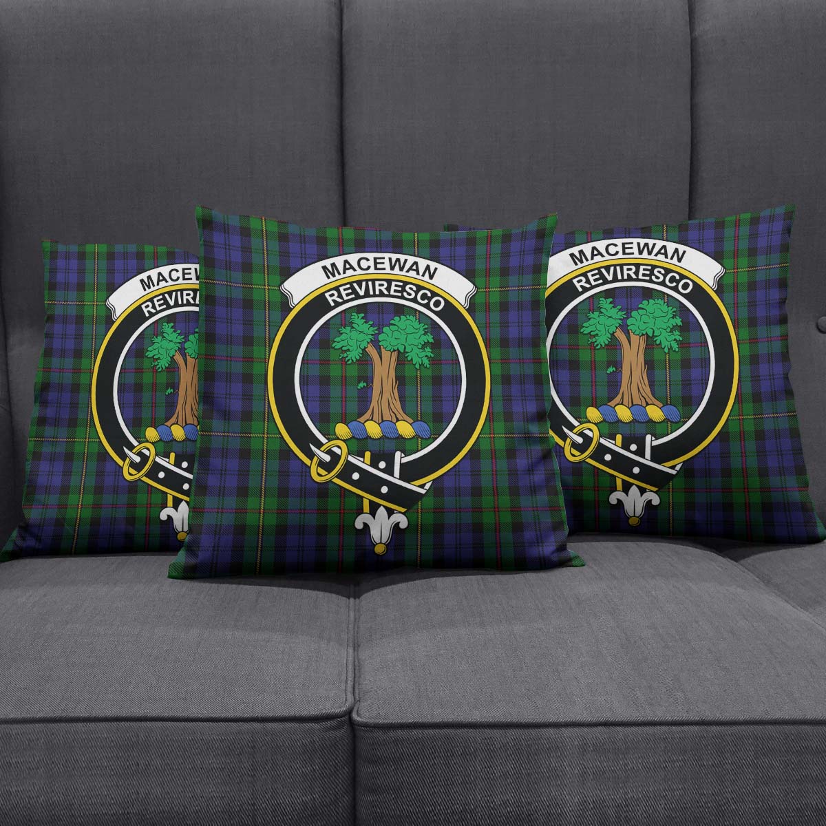 MacEwan Tartan Pillow Cover with Family Crest Square Pillow Cover - Tartanvibesclothing