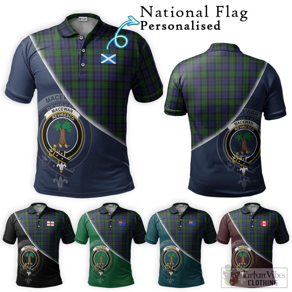 MacEwan (MacEwen) Tartan Polo Shirt with Personalised National Flag and Family Crest Half Style Maroon - Tartanvibesclothing Shop