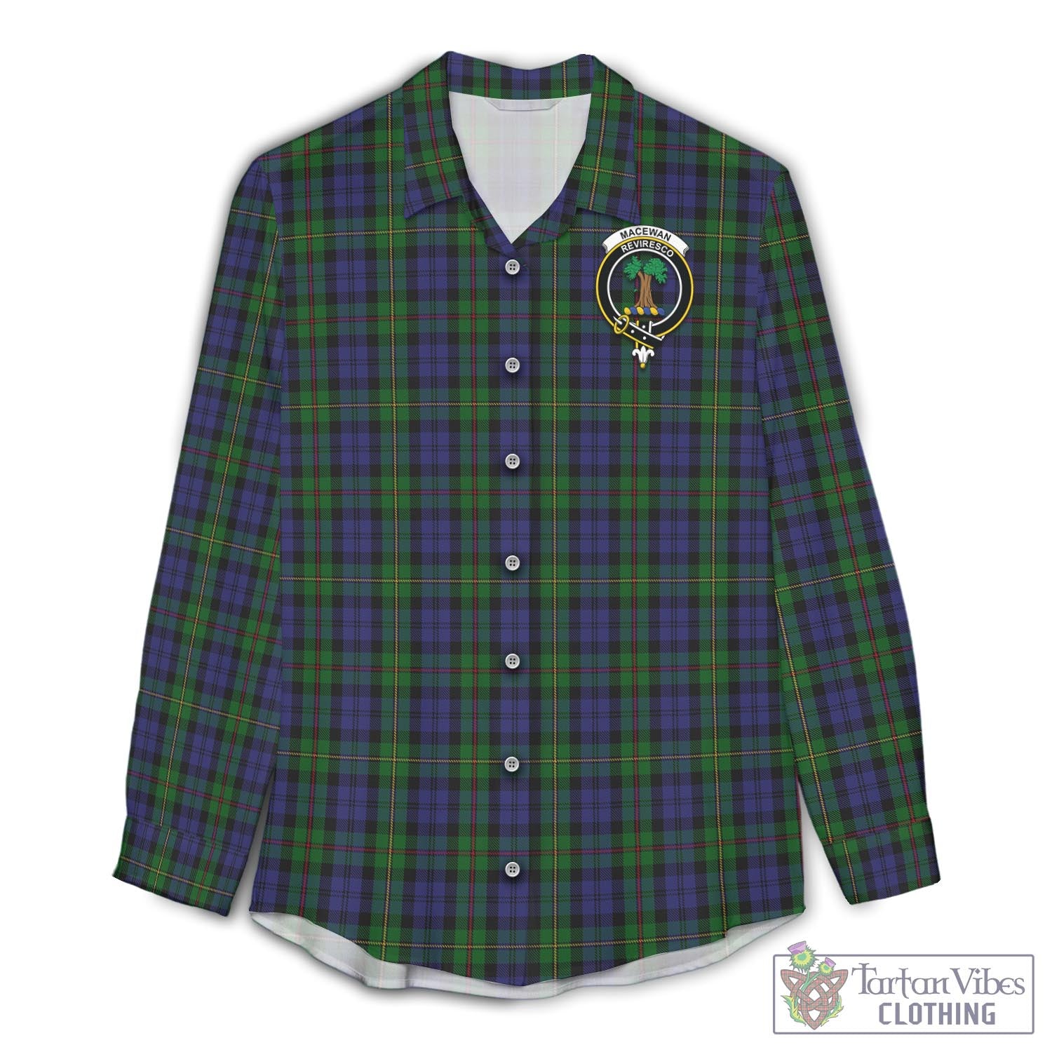 Tartan Vibes Clothing MacEwan Tartan Womens Casual Shirt with Family Crest