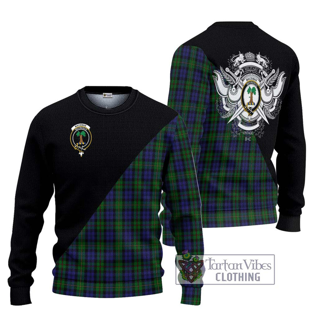 MacEwan (MacEwen) Tartan Knitted Sweater with Family Crest and Military Logo Style Unisex - Tartanvibesclothing Shop