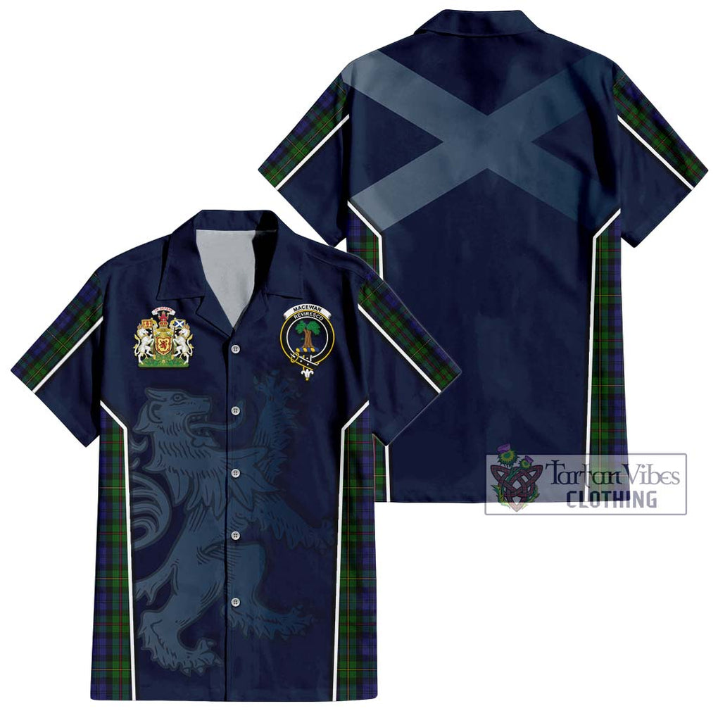 MacEwan (MacEwen) Tartan Short Sleeve Button Shirt with Family Crest and Lion Rampant Vibes Sport Style Kid - Tartan Vibes Clothing