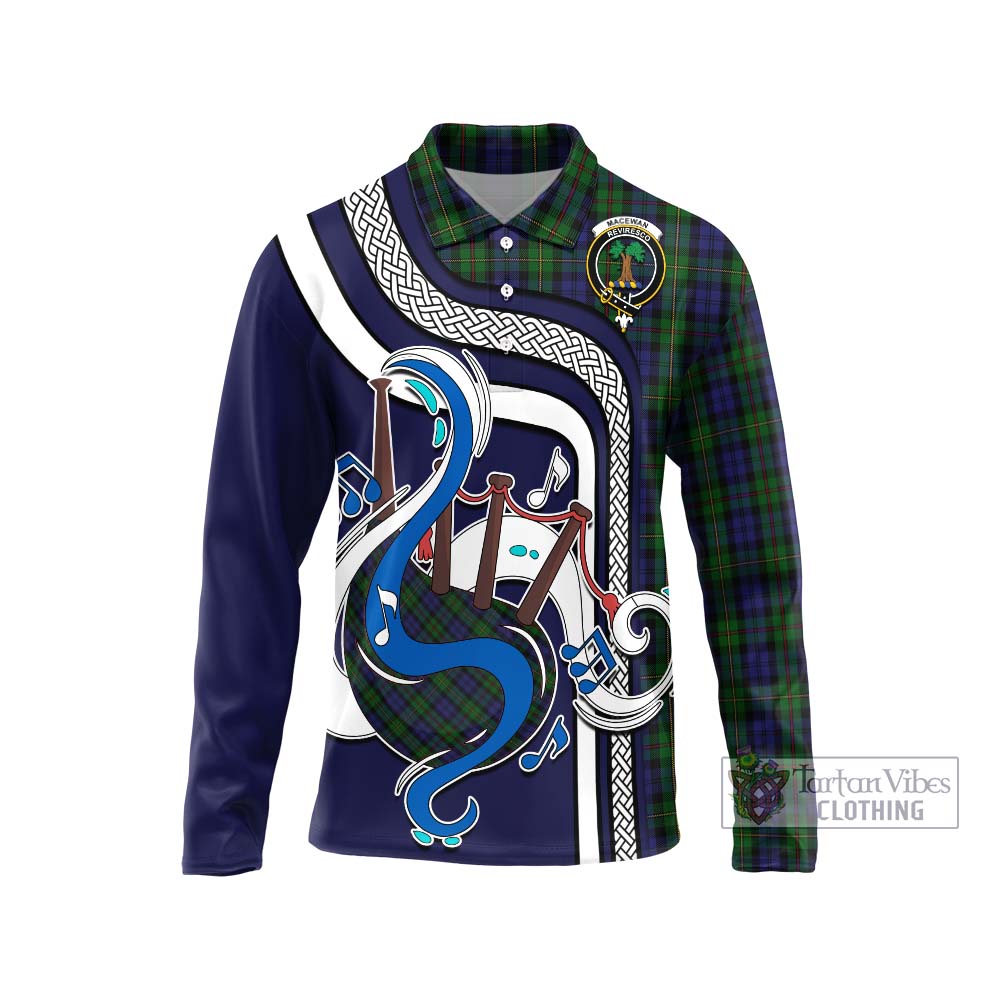 Tartan Vibes Clothing MacEwan Tartan Long Sleeve Polo Shirt with Epic Bagpipe Style