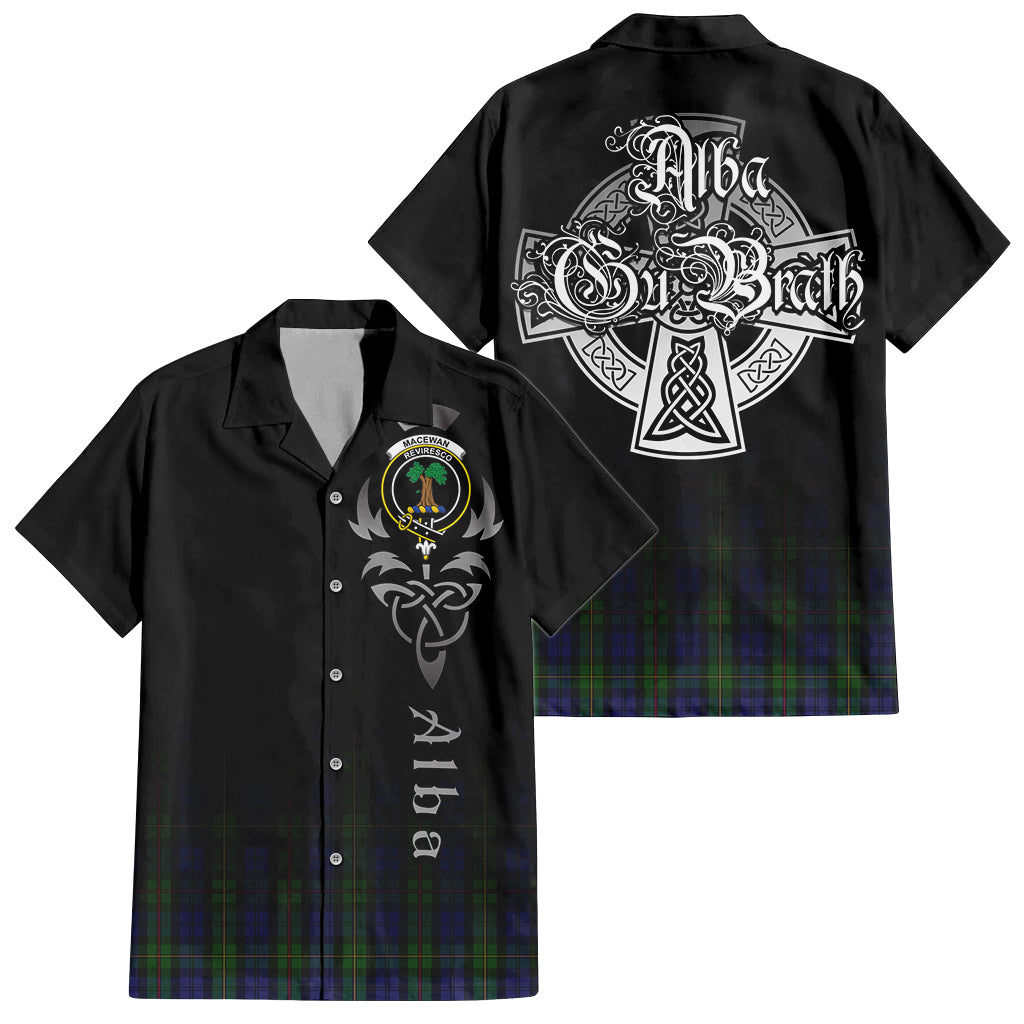 Tartan Vibes Clothing MacEwan Tartan Short Sleeve Button Up Featuring Alba Gu Brath Family Crest Celtic Inspired