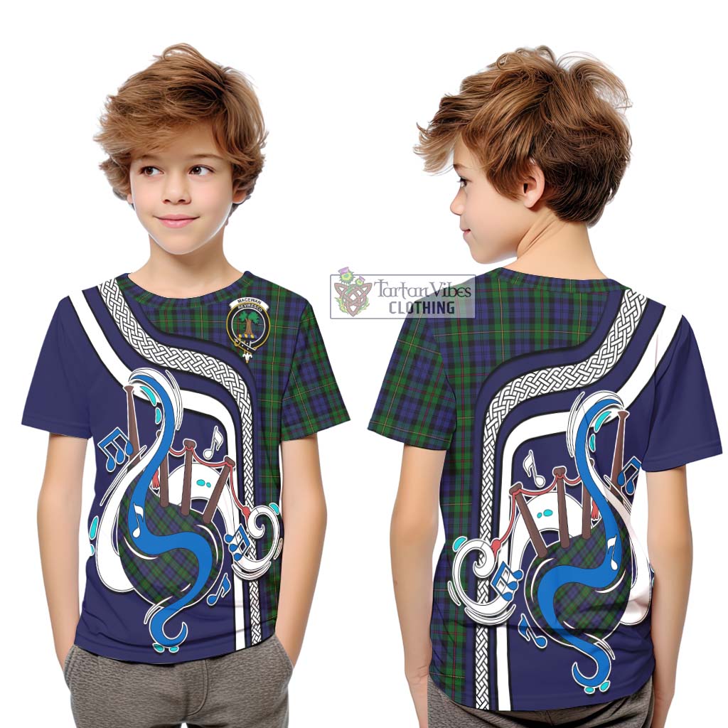 Tartan Vibes Clothing MacEwan Tartan Kid T-Shirt with Epic Bagpipe Style