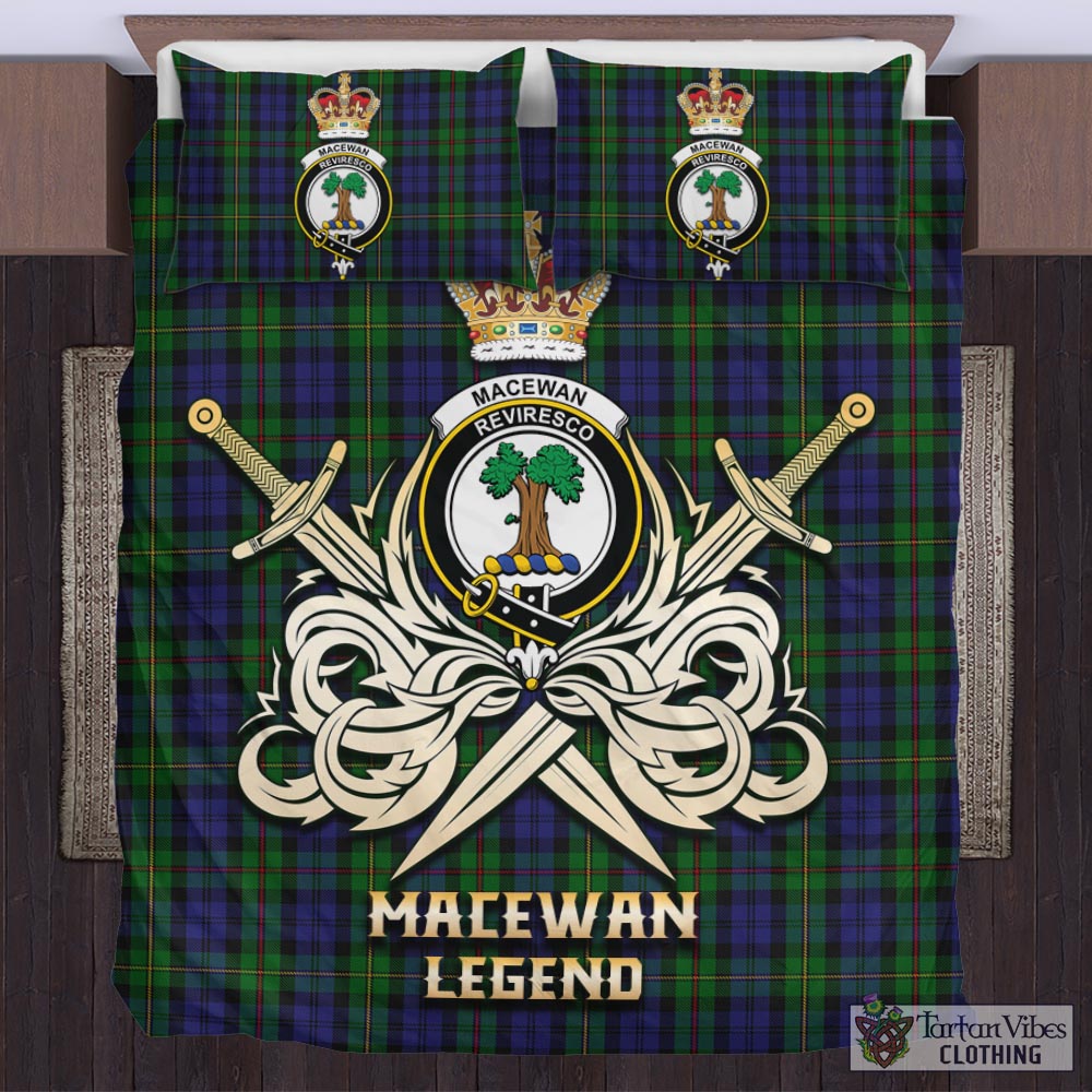 Tartan Vibes Clothing MacEwan Tartan Bedding Set with Clan Crest and the Golden Sword of Courageous Legacy